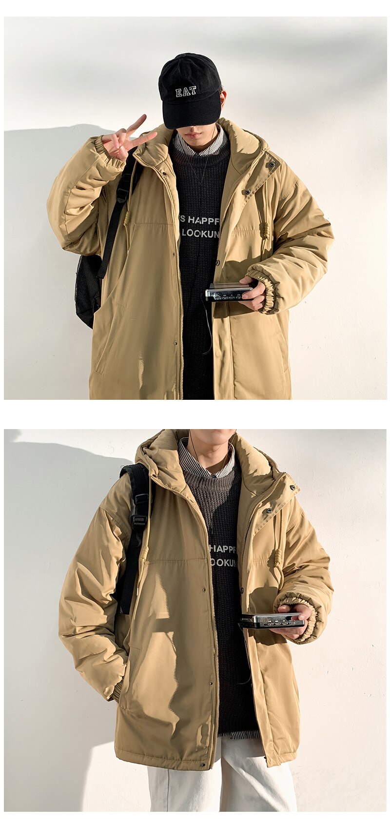 Bonsir New Fashion Hooded Warm Coat Men Casual Oversize Jacket Loose Baggy Streetwear Front Pocket Hiphop Clothing