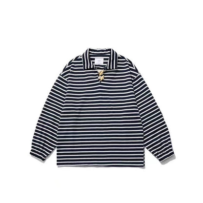 sanyamk Japanese Men's Fashion Retro Horn Buckle Hoodies Male Couples Clothes Pullover Loose Sweatshirts Stripe Printing Coats