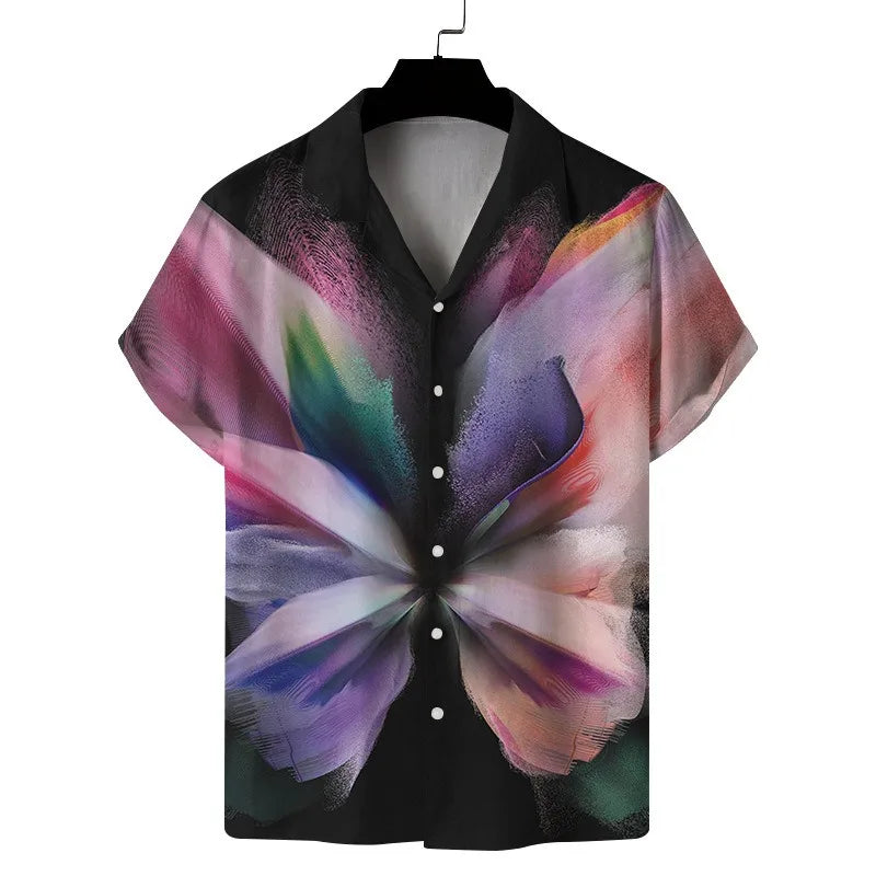 sanyamk Cuba Collar Summer Men's Short-sleeved Printed Shirt Hawaii Beach Vacation