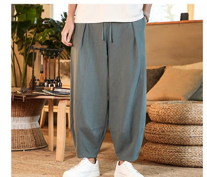 Bonsir Japanese Loose Men&#39;s Cotton Linen Pants Male Summer New Breathable Solid Color Linen Trousers Fitness Streetwear Plus Size M-5XL