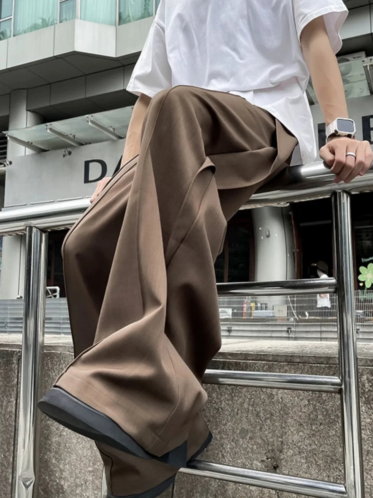 sanyamk Deconstructed Spliced Casual Suit Pants Men Vibe American Trend Loose Leg Pants Summer Design Draping Slightly Flared Pants