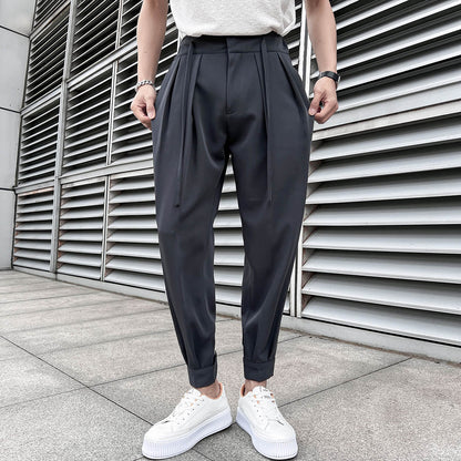 sanyamk New Elastic Waist Drape Suit Pants Men Business Office Casual Pants Male Fashion Loose Social Party Formal Trousers