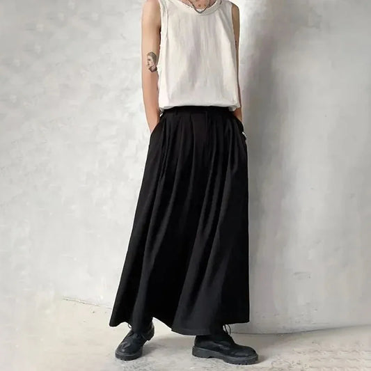 Bonsir Y2K Gothic Single Button Culottes Genderless Daily Loose Streetwear Fashion Japanese Loose Dark Style Wide Leg Pants Unisex