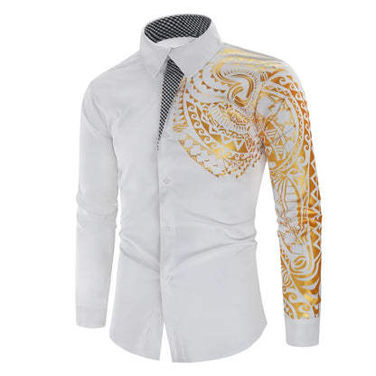 sanyamk Suliamacoxy Luxury Long-sleeved Shirt Men's Business White Black Printed Lapel Shirt Autumn and Winter New Tops Clothing for Men