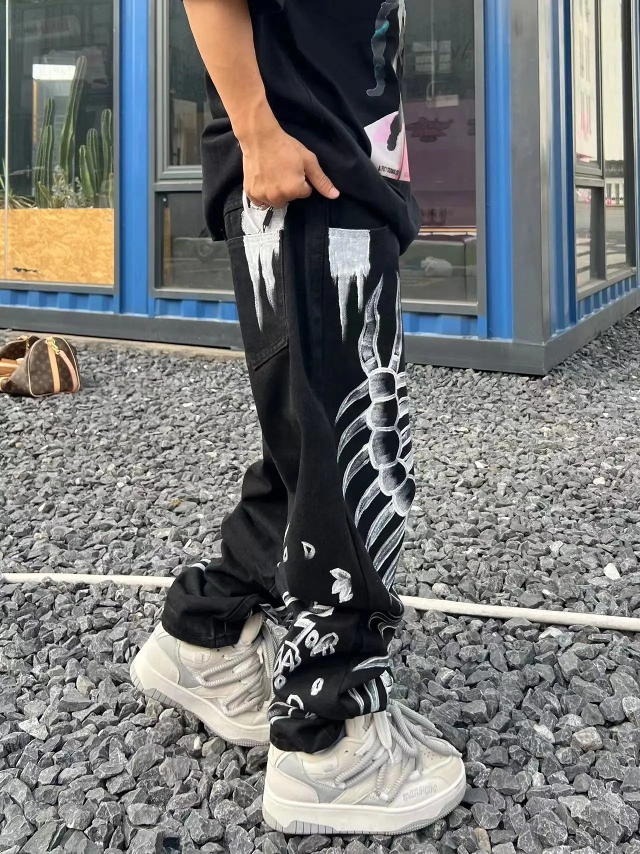 sanyamk Workshop American China-Chic Hip Hop Skull Straight Tube Denim camo jogger vintage army Pants Black New Fashion trouser