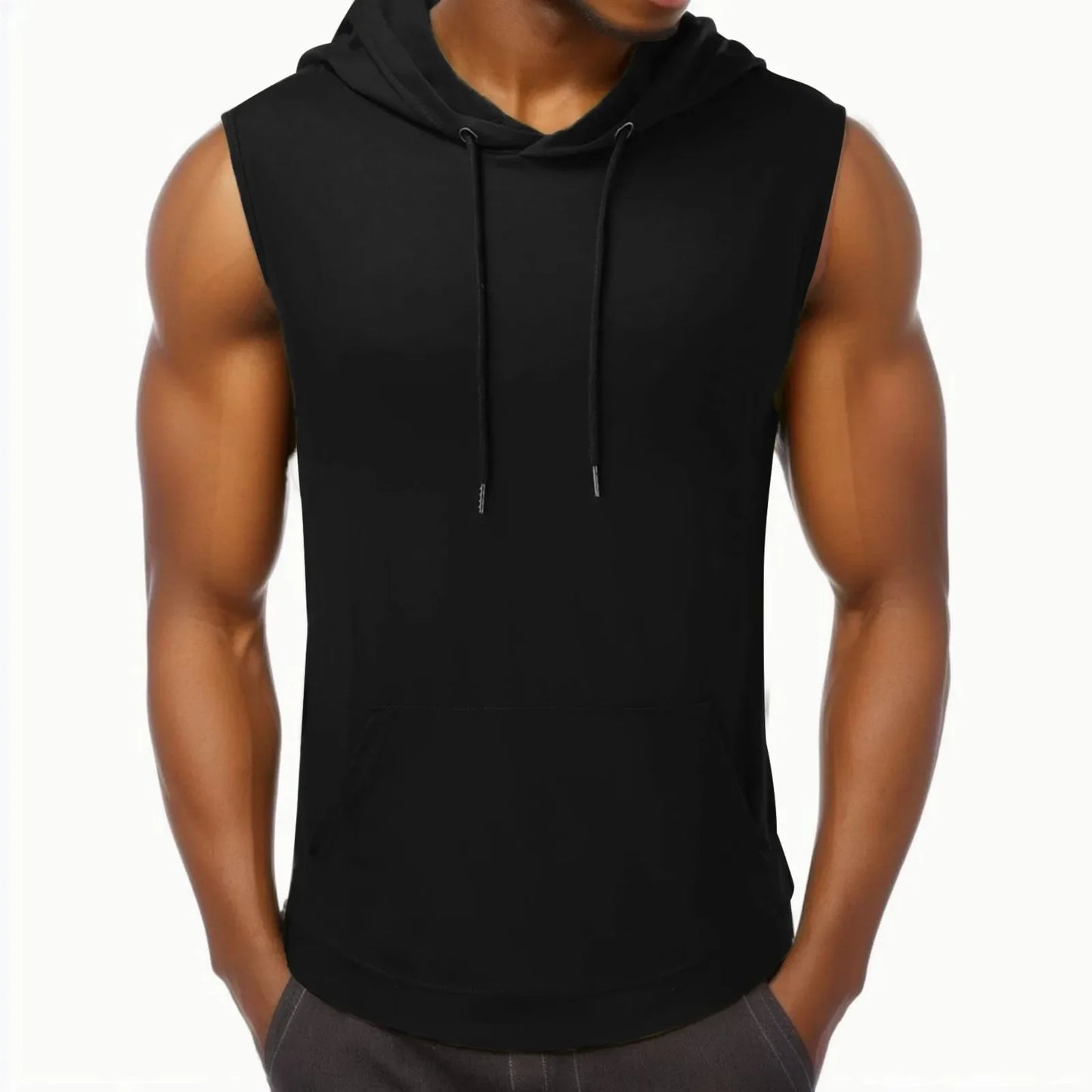 sanyamk Sports Tank Tops Men Fitness Muscle Print Sleeveless Hooded Bodybuilding Pocket Tight-drying Tops Summer Shirt For Men Clothing