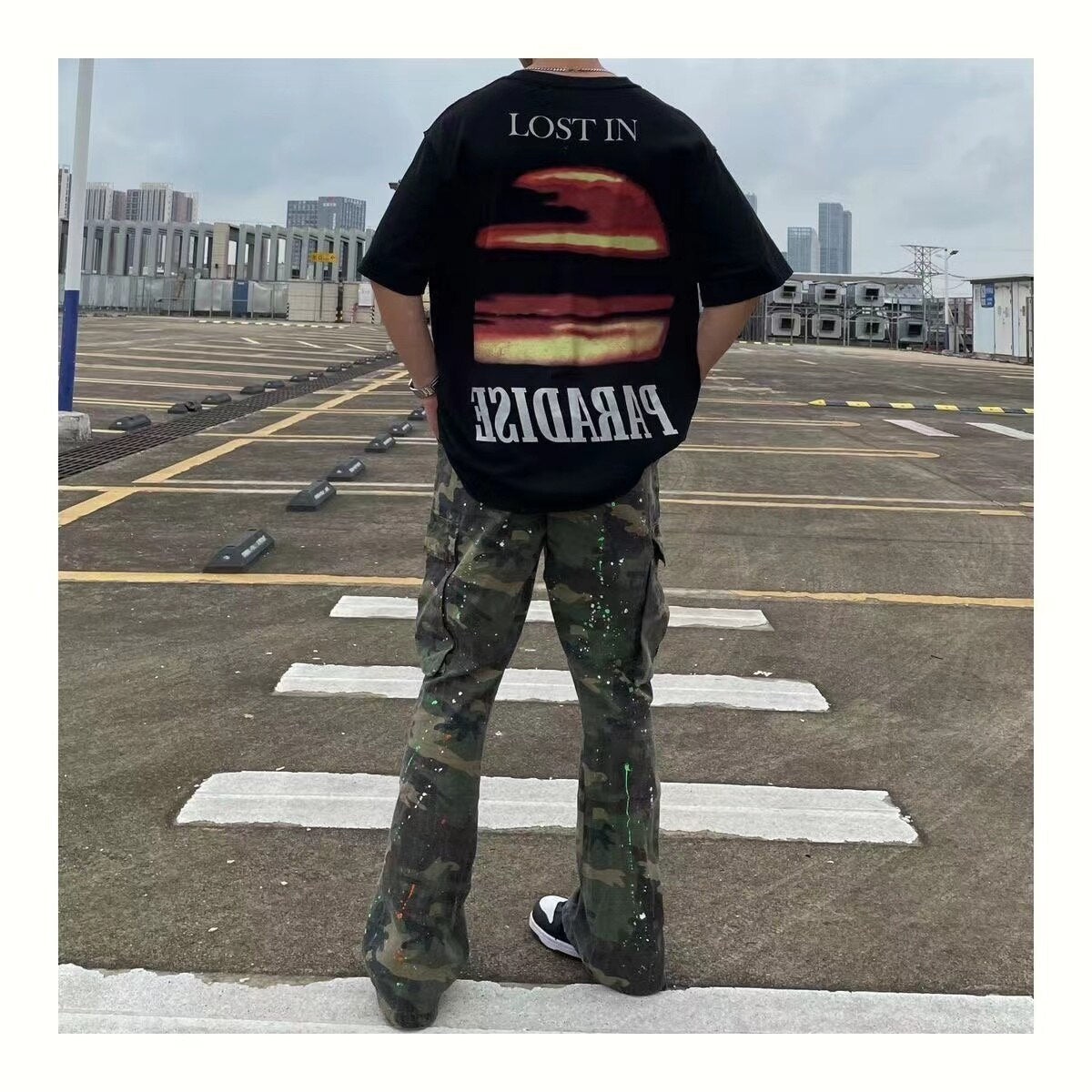 sanyamk Men's Streetwear Camouflage Printing Casual Pants Washed Hiphop Style Trousers Slim Fit Green Color Sweatpants Size S-4XL