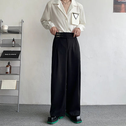 sanyamk Black Suit Pants Men Oversized Fashion Social Mens Dress Pants Korean Loose Straight Wide Leg Pants Mens Office Formal Trousers