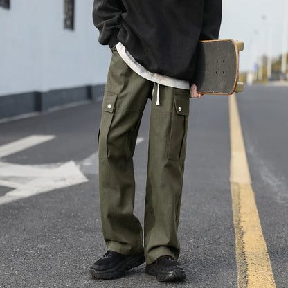 sanyamk  -  Casual Cargo Pants Men's Streetwear Vintage Trousers Hip-hop Overalls Fashion Loose Straight Wide Leg Pants Men