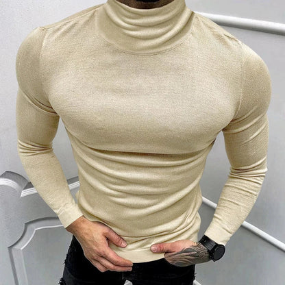 BONSIR  -  2024 Spring Fall Casual Solid Color Basic T-shirt Men Clothing T Shirt Luxury Men's T Shirts Turtleneck Long Sleeve Slim Tops