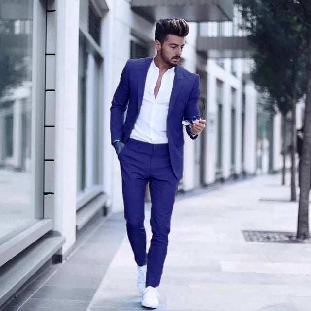 sanyamk Latest Design Mens Luxurious Business Men's Suit for Wedding Party Tuxedos Slim Fit Peak Lapel Pink Suits Male(Jacket+Pants)