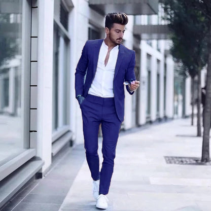 sanyamk Latest Design Mens Luxurious Business Men's Suit for Wedding Party Tuxedos Slim Fit Peak Lapel Pink Suits Male(Jacket+Pants)