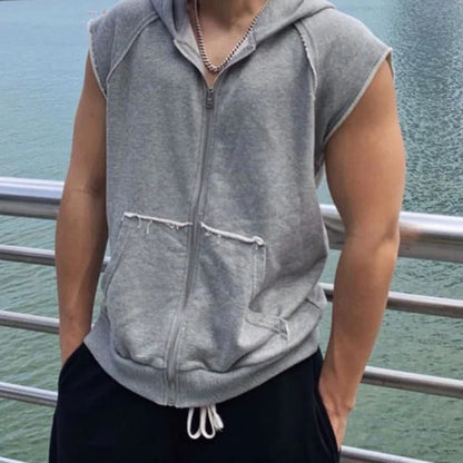 sanyamk Large Size Mens Casual Sleeveless Sweatshirt Hoodie 2024 Summer Sports Zipper Cardigan Waistcoat Training Fitness Vest Jacket