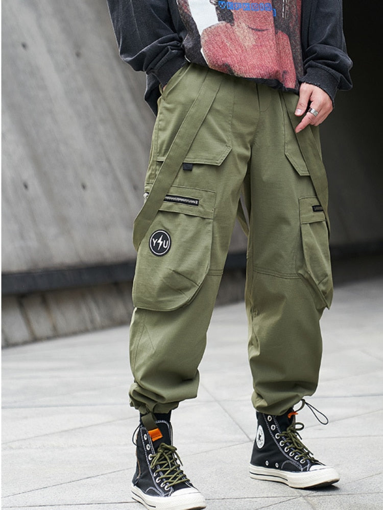 Bonsir Men Cargo Pants Multiple Pockets Casual Pants Streetwear Sweatpant Harajuku Leggings Trousers Hip Hop Overalls Jogger Men Pants