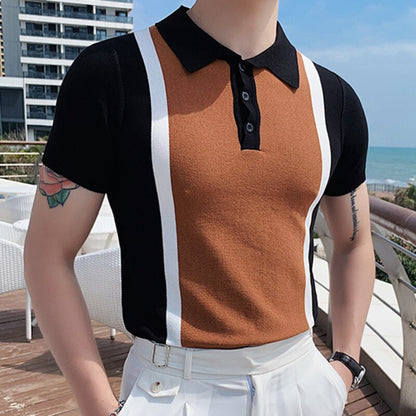 sanyamk Summer Top Quality Green White Color Contrast Knitted Polo Men Breathable Polo Short Sleeve Playera Polo Hombre Slim Men Polo