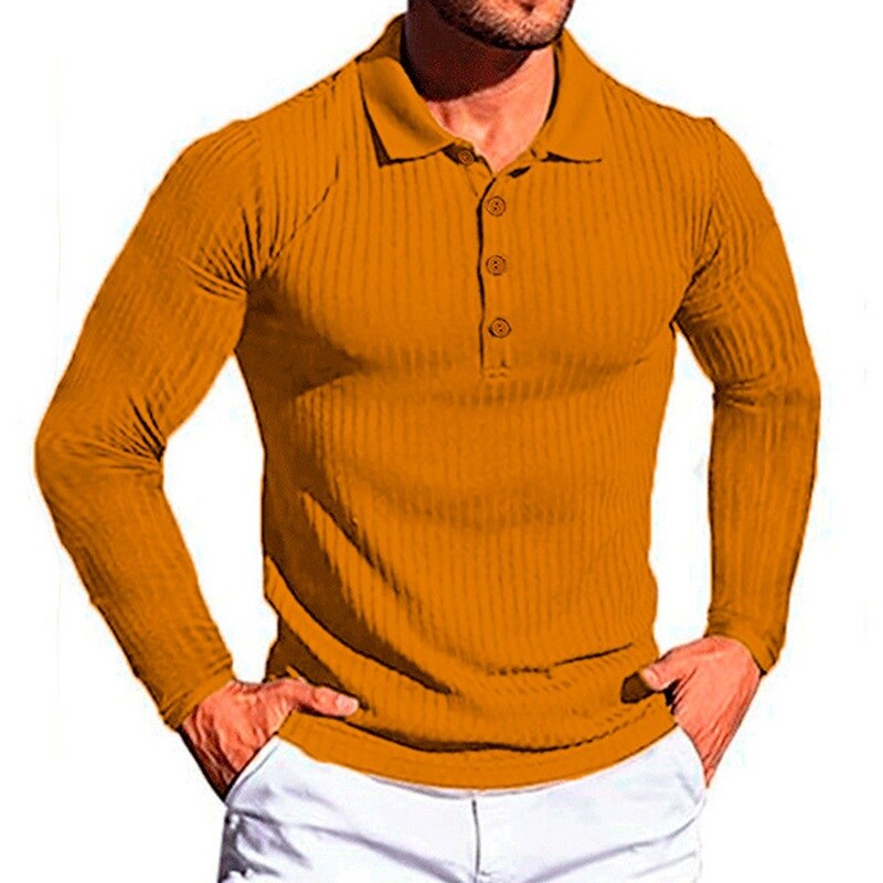 sanyamk Autumn Fashion Knit Long Sleeves Men Polo Shirt Casual Long Sleeve Pullovers Man Solid Sweaters Breathable Tops Men Clothing