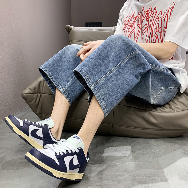 sanyamk 4 Colors Optional Summer Men's Straight Denim Shorts New Korean Fashion Casual Elastic Waist Baggy Short Jeans Male