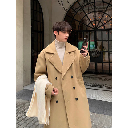 sanyamk Winter High Quality Woolen Trench Coats Men Korean Style Luxury Male Casual Trenchcoat Men's Streetwear Gray/Khaki/Black