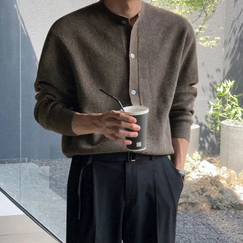 sanyamk  -  Men's Cardigan Long Sleeve Knitted Sweatshirts Autumn New Korean Style Fashion High Grade Sweater Loose Casual Coat 9C1648