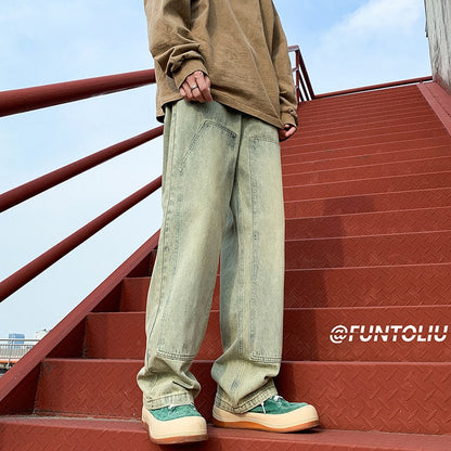 Bonsir Yellow mud jeans men's summer thin section ins youth retro trousers tide brand high street loose all-match pants