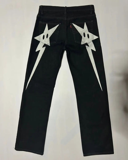 sanyamk Streetwear Y2k Jeans Hip Hop Star Print Baggy Jeans Black Pants Women Men New Harajuku Casual Hip Hop Gothic Wide Leg Trousers