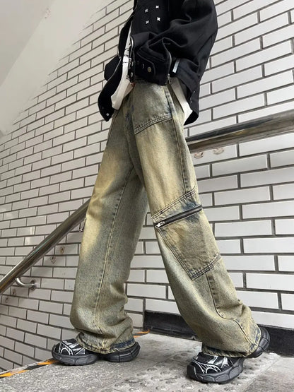 sanyamk Streetwear Pocket Design Men Jeans Cargo Pants Loose Plus Size Neutral Wide Leg Pants Harajuku Casual Denim Pants Gothic Y2K