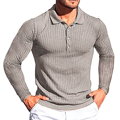 sanyamk Autumn Fashion Knit Long Sleeves Men Polo Shirt Casual Long Sleeve Pullovers Man Solid Sweaters Breathable Tops Men Clothing