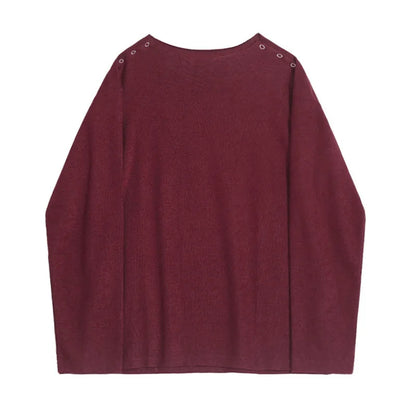sanyamk  -  Niche Design Men's T-shirts Round Collar Casual Metal Button Tees Long Sleeve Loose Solid Color Male Top New Fashion 9C7904
