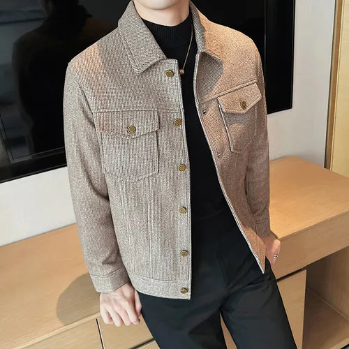 Bonsir Nwe Slim Fit Woolen Plaid Bomber Winter Jacket Men Japanese Streetwear Men Jacket Winter Jackets For Men Brand Coat S-3XL