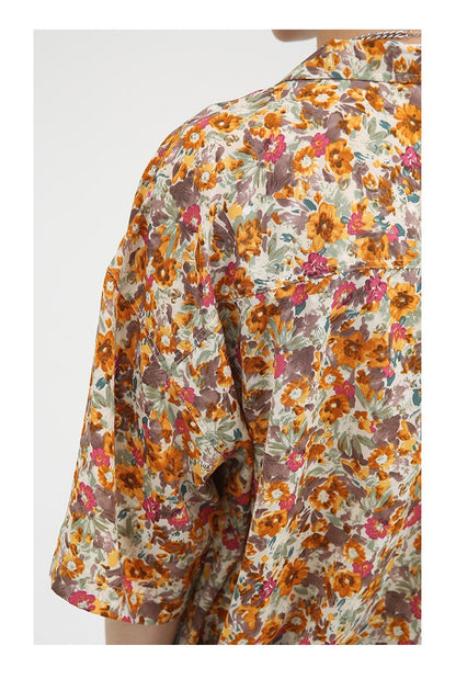 Bonsir Summer Hawaii Shirt For Men Short Sleeve Casual Loose Fashion Holiday Tops Couple Style Floral Print Colorful Beach Retro Blouse