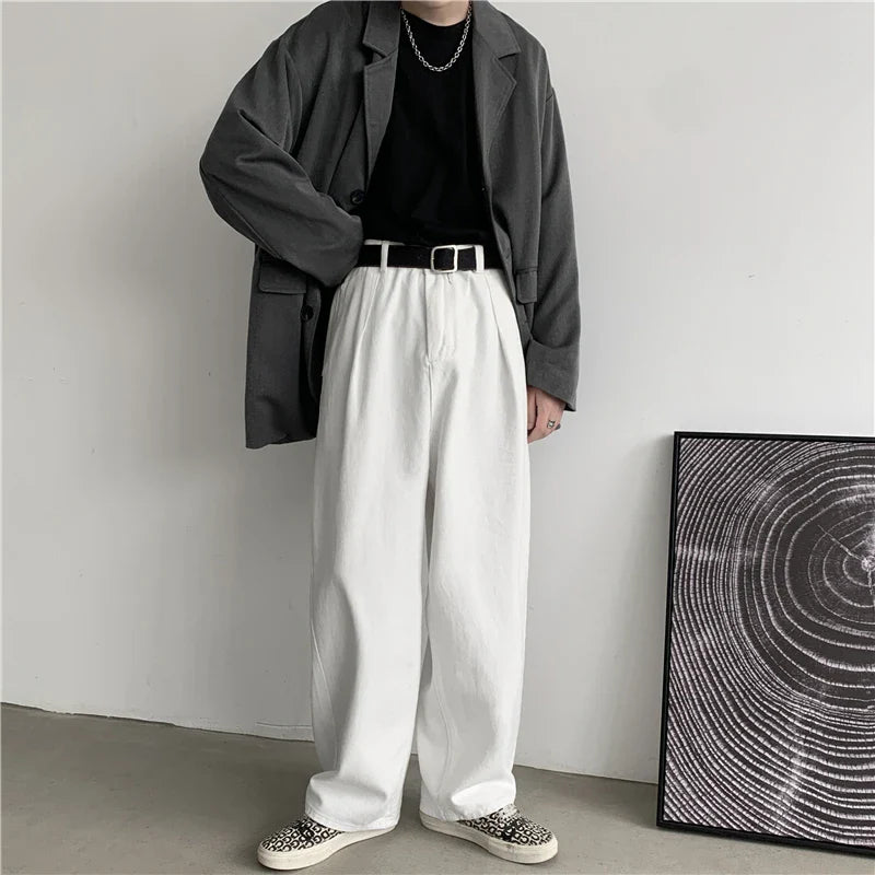 sanyamk White Baggy Jeans Men Oversized Casual Wide Leg Jeans Men Streetwear Korean Loose Straight Jeans Mens Denim Trousers S-3XL