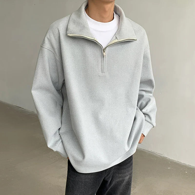 sanyamk  -  Minimalist Men's Sweatshirts Half Zipper American Style Solid Color Turtleneck Solid Color Loose Male Top New Simple 9C8073