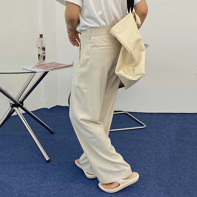 sanyamk -  Men's New Korean Style Business Casual Trousers Suit Pants Solid Zipper Fly Button Loose Straight Ins Trends 2D0122