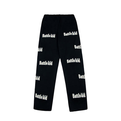 sanyamk Harajuku Letter Embroidery Spliced Retro Denim Trousers Mens and Womens Drawstring Straight Oversized Casual Jeans Pants
