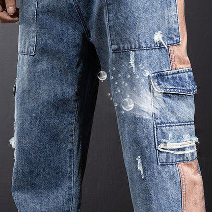 Bonsir Plus Size Jeans Men Denim Pants Baggy Jeans Pants Streetwear Patchwork Trousers Male Big Size Bottoms Fashion Causal