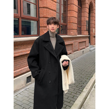 sanyamk Winter High Quality Woolen Trench Coats Men Korean Style Luxury Male Casual Trenchcoat Men's Streetwear Gray/Khaki/Black