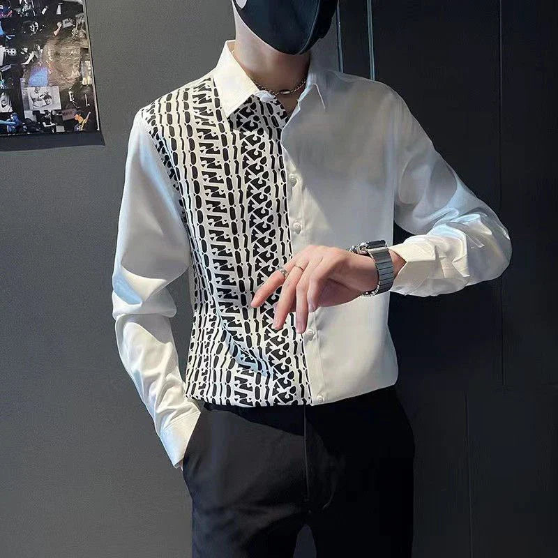 sanyamk Spring Autumn Polo-neck Patchwork Long Sleeve Blouse Male Loose Casual Harajuku Y2K Shirt Hombre Fashion All-match Cardigan Top