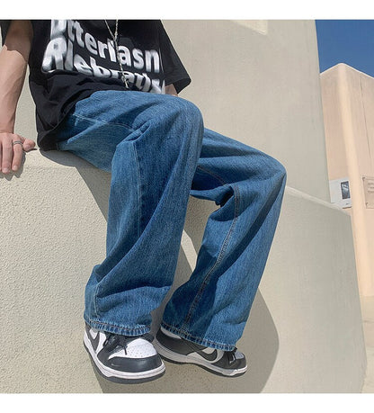 Bonsir Summer New Straight Casual Jeans Men Fashion Solid Loose Jean Pants Neutral Streetwear All-match Mopping Wide-leg Trousers