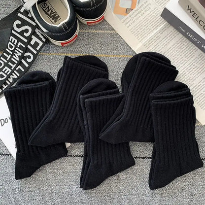 sanyamk New 5 Pairs Cool Men Black White Warm Socks Set Autumn Winter Male Solid Color Sport Short Socks For Men