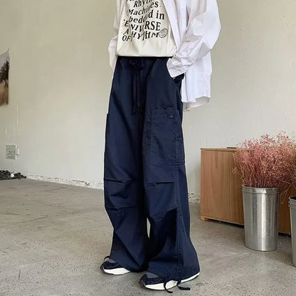 Bonsir Green Cargo Pants Men Japanese Oversize Wide Leg Trousers Male Black Loose Casual Streetwear Hip Hop Safari Style