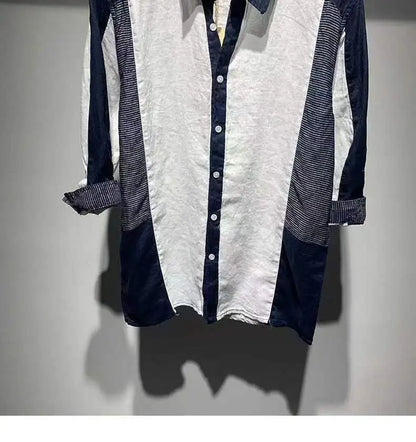 sanyamk Fashion Patchwork Cotton Linen Shirts For Men Half sleeve Turn-down Collar Loose Tops Summer Vintage Casual Shirt Streetwear