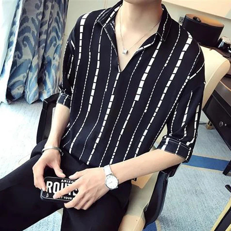 sanyamk Fashion Streetwear Korean Printing Loose Turn-down Collar Man Long Sleeve Men's Clothing Button Spring Summer Thin Shirts Tops