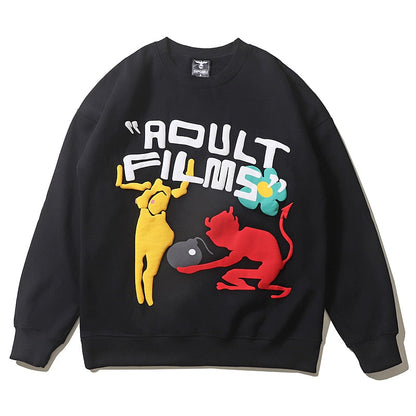 Bonsir Harajuku Letter Foam Graffiti Crew Neck Fleece Sweatshirts Men and Women Streetwear Oversized Casual Loose Autumn Winter Hoodies