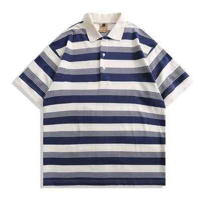 sanyamk Men Polo Shirts T-shirt Summer Loose Striped Polo Shirts Men's Casual Short Sleeve Button Turn-down Collar Pullover T-shirt