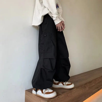 Bonsir Green Cargo Pants Men Japanese Oversize Wide Leg Trousers Male Black Loose Casual Streetwear Hip Hop Safari Style