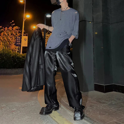 Bonsir 2024 Autumn Mens Wear Glossy Solid Color Satin Loose Casual Trousers Drape Wide Leg Stage Unisex Straight Leg Pants Streetwear
