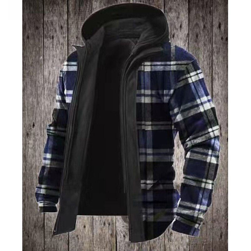 Bonsir  Winter Jacket Men's Clothing Autumn Thick Plaid Long-sleeved Loose Hooded Jackets Men Male Warm Parkas Outwear Fashion Coat