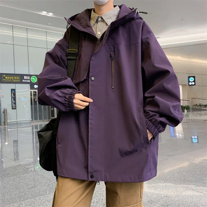 sanyamk Spring New Hooded Jacket for Men and Women Bomber Jacket Neutral Waterproof Zipper Coats Autumn Loose Casual Sportswear 5XL-M