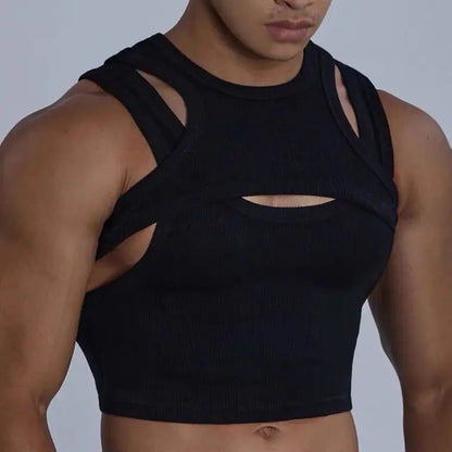 sanyamk 2024 Pure Cotton Tank Tops Men's Motion Tight Elastic Force Bottoming Shirt Round Neck Hollow Out Fashion Undershirt