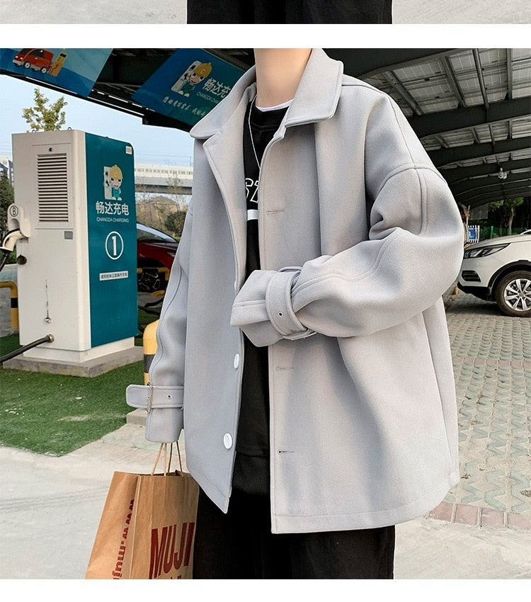 Bonsir Fashion Men's woolen Coats Solid Color Single Breasted Lapel Long Coat Jacket Casual Overcoat Casual Trench Autumn and Winter